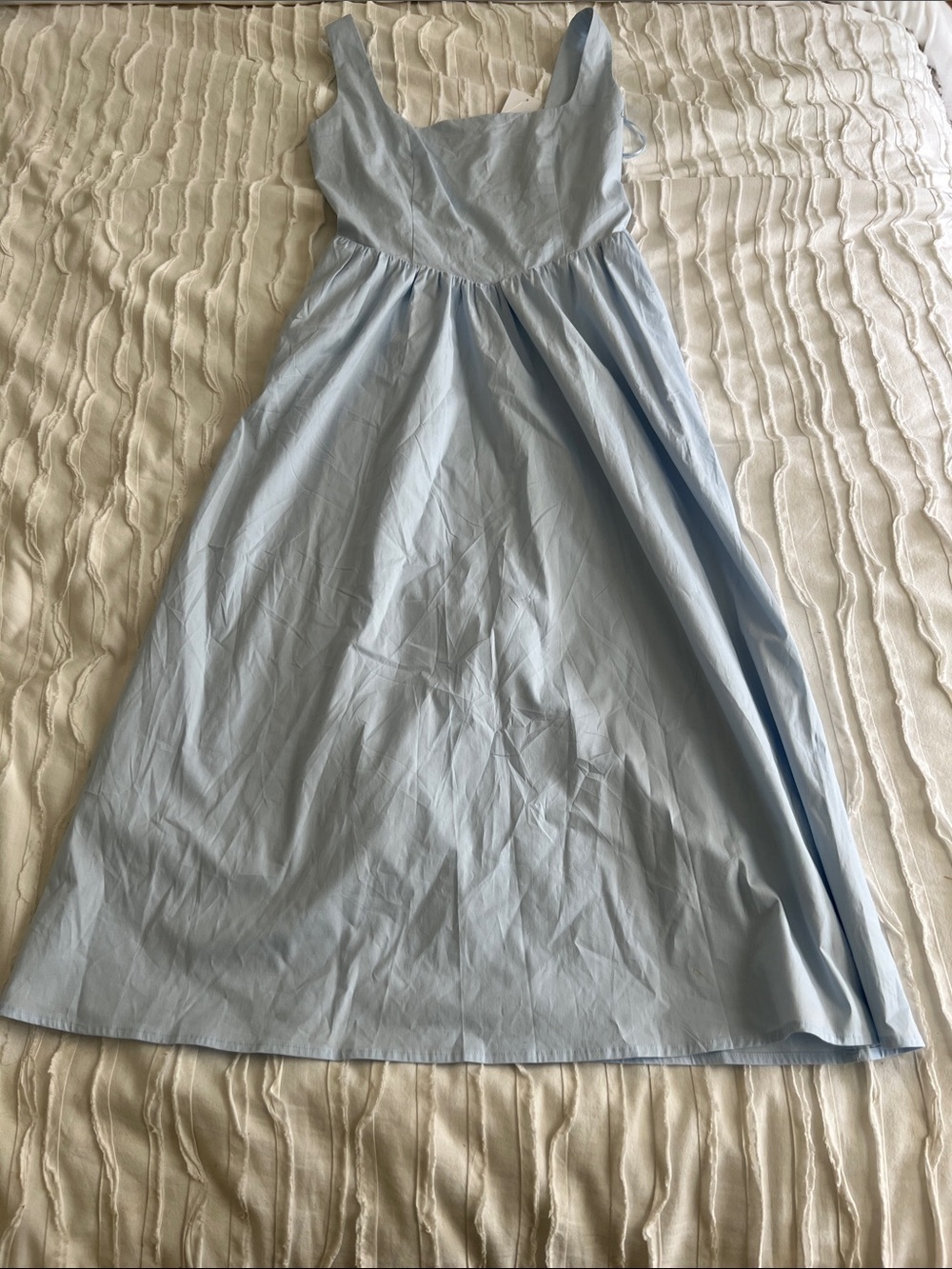 Wayf Powder Blue Smocked Waist Midi Dress
